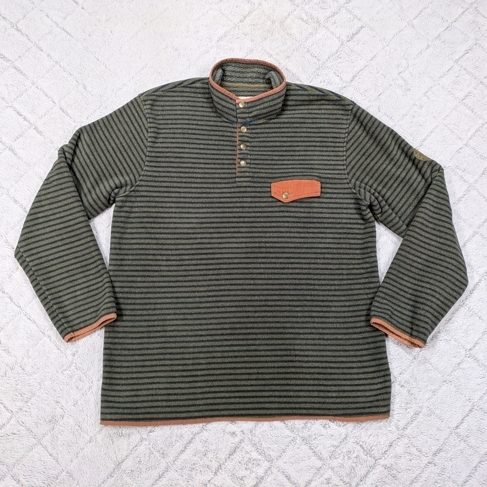 The Territory Ahead Jacket Men's XXL Green Stripe Pullover Fleece ¼ Snap Up